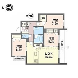 シャーメゾン オークルート奈良 3LDKの間取図画像