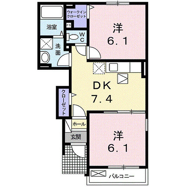 ローズガーデンＢ 103｜埼玉県熊谷市妻沼(賃貸アパート2DK・1階・44.70㎡)の写真 その2