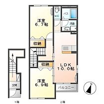 ラムールII 203 ｜ 群馬県伊勢崎市田中町（賃貸アパート2LDK・2階・60.00㎡） その2