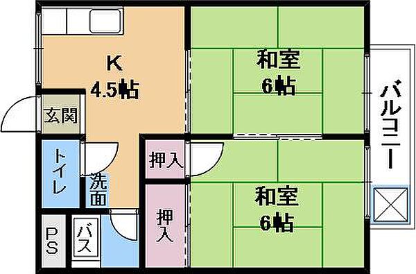 ハイツ曙 ｜滋賀県大津市大萱2丁目(賃貸アパート2K・2階・39.74㎡)の写真 その2