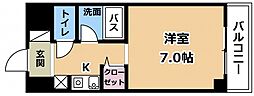 萱野ビル 6階ワンルームの間取り
