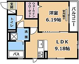 サザンクロス 3階1LDKの間取り