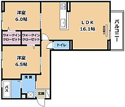 グランコンフォール神ノ川 3階2LDKの間取り