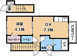 ジュネス山元 2階1DKの間取り