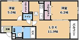 ヴェールフォンセ 1階2LDKの間取り