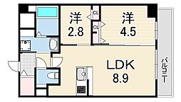 ファーストフィオーレ東灘 5階2DKの間取り