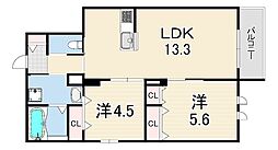 ホワイトガーデン西宮中島町 2階2LDKの間取り