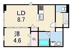 オリビア苦楽園 1LDKの間取図画像