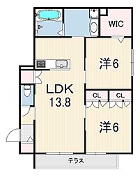 メゾン甲子園口 1階2LDKの間取り