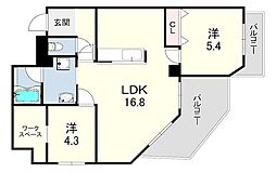 パーク・ノヴァ夙川 2LDKの間取図画像