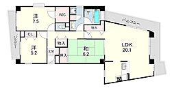 東急ドエル・アルス苦楽園桜町B棟 3LDKの間取図画像