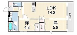 HEBEL MAISON 甲東園 2LDKの間取図画像