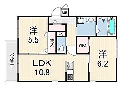 ソレイユ甲子園 2LDKの間取図画像