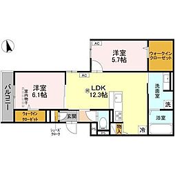 西宮市神呪町アパート 2LDKの間取図画像