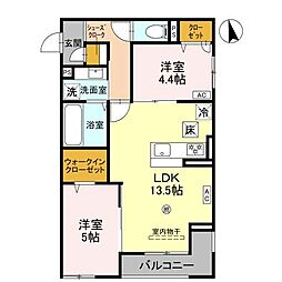 西宮市神呪町アパート 2LDKの間取図画像
