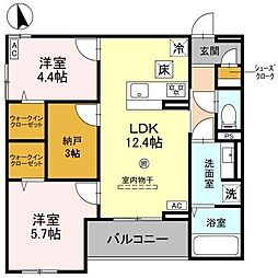 西宮市神呪町アパート 2SLDKの間取図画像