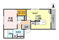 カームコート門戸 1LDKの間取図画像