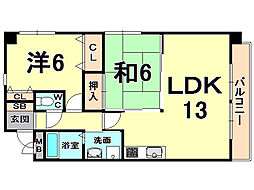 シェリール苦楽園2 2LDKの間取図画像
