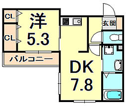 レ・セーナ甲東園 1DKの間取図画像