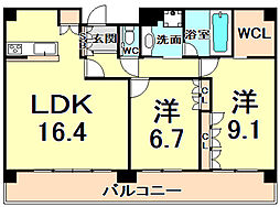 エレガンス甲子園 2LDKの間取図画像