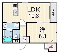 ヴァンクレール西宮北口 1LDKの間取図画像