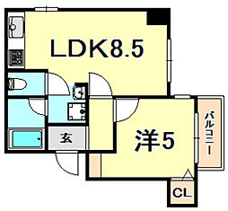 シャトー北野 1LDKの間取図画像