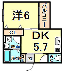 ドエル城ヶ堀fine 1DKの間取図画像