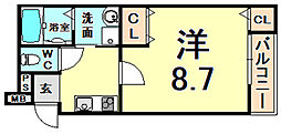 フジパレス西宮能登 1Kの間取図画像