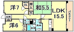 甲子園三番町ハイツ 3LDKの間取図画像