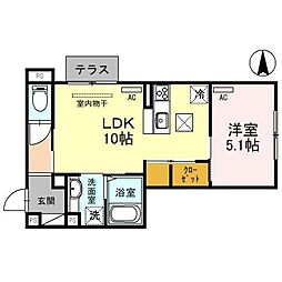 D-roomWESTPARK西宮北口 1LDKの間取図画像