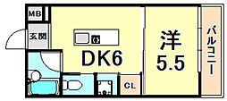パラシオ夙川名次 1DKの間取図画像