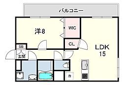 エフコート甲陽園東山A棟 1LDKの間取図画像