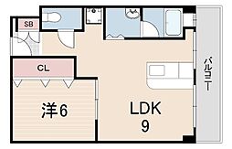 グランドハイツ浜甲子園 1LDKの間取図画像