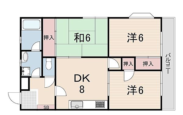 Sun仲むら ｜兵庫県西宮市上甲東園１丁目(賃貸マンション3DK・2階・59.62㎡)の写真 その2