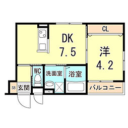 グランメール芦屋南宮町 1階1DKの間取り