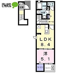 サンシャインヒル細川 2階1LDKの間取り