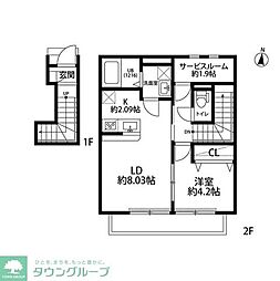 JR埼京線 南与野駅 徒歩7分の賃貸アパート 2階1SLDKの間取り