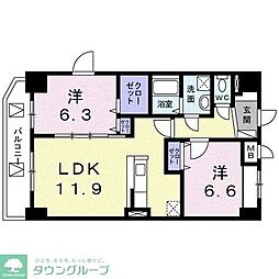 スカイヒルズ 2LDKの間取図画像