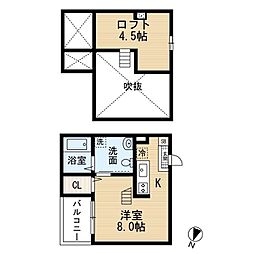 名古屋市営名港線 六番町駅 徒歩2分の賃貸アパート 2階1SKの間取り