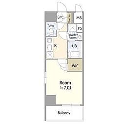 JR中央本線 金山駅 徒歩8分の賃貸マンション 2階1Kの間取り
