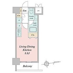 名古屋市営鶴舞線 大須観音駅 徒歩8分の賃貸マンション 7階ワンルームの間取り