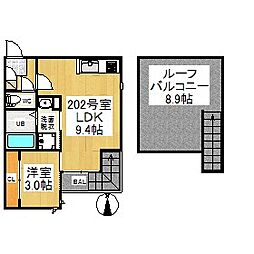 GRANDTIC浅間町 2階1LDKの間取り