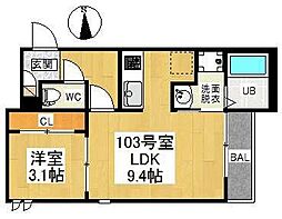 GRANDTIC妙音通 1階1LDKの間取り