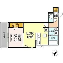 シオン佐古前 1階1LDKの間取り