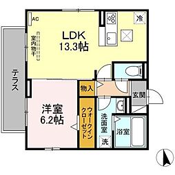 サンティモン 3階1LDKの間取り