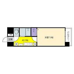 グランメール城西 2階1Kの間取り