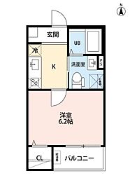 アロウ内浜町 1Kの間取図画像