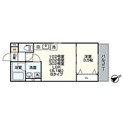ジュネス内浜町 1LDKの間取図画像