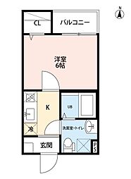 シャインスター 1Kの間取図画像
