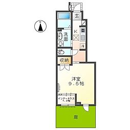 グランディール南川 1Kの間取図画像